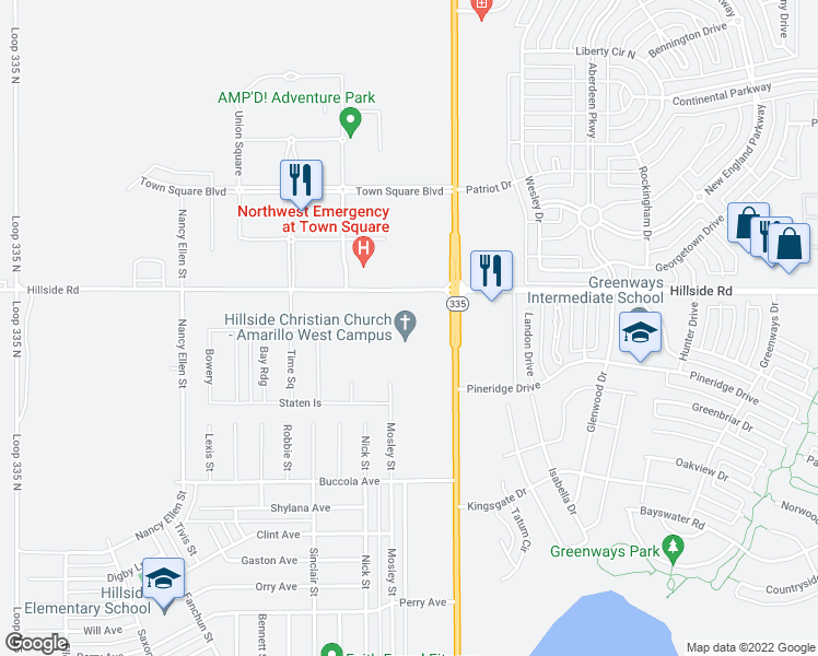 map of restaurants, bars, coffee shops, grocery stores, and more near 6100 South Soncy Road in Amarillo
