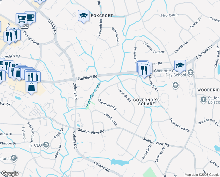 map of restaurants, bars, coffee shops, grocery stores, and more near 2516 Handley Place in Charlotte