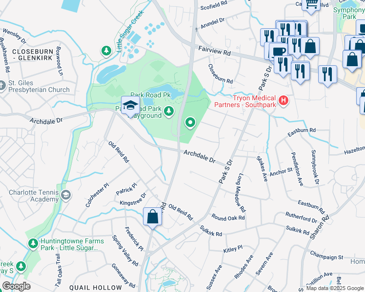 map of restaurants, bars, coffee shops, grocery stores, and more near in Charlotte