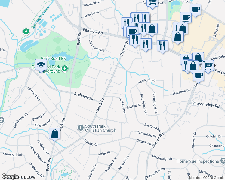 map of restaurants, bars, coffee shops, grocery stores, and more near in Charlotte