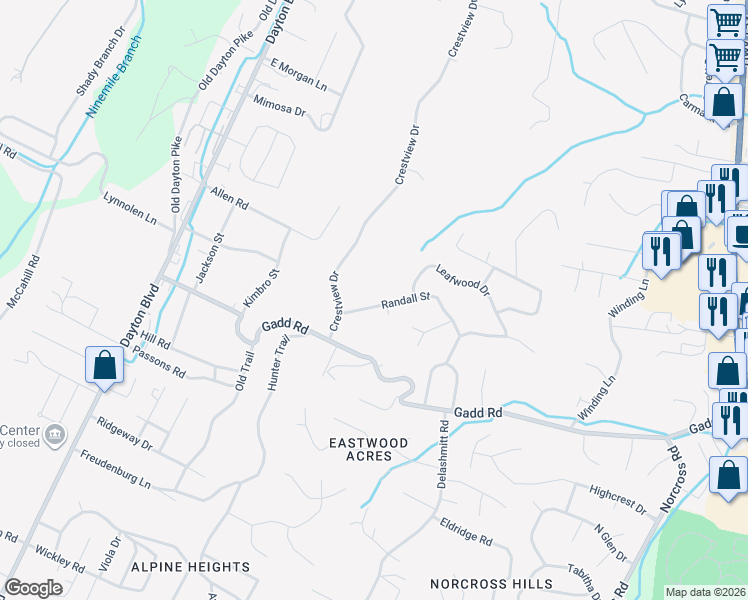 map of restaurants, bars, coffee shops, grocery stores, and more near 514 Randall Street in Chattanooga