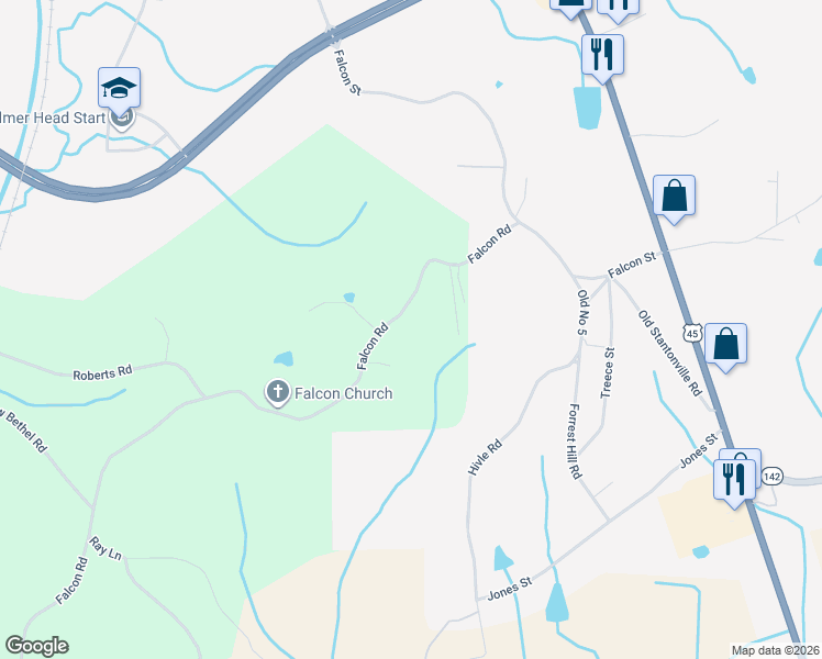 map of restaurants, bars, coffee shops, grocery stores, and more near 450 Falcon Road in Selmer