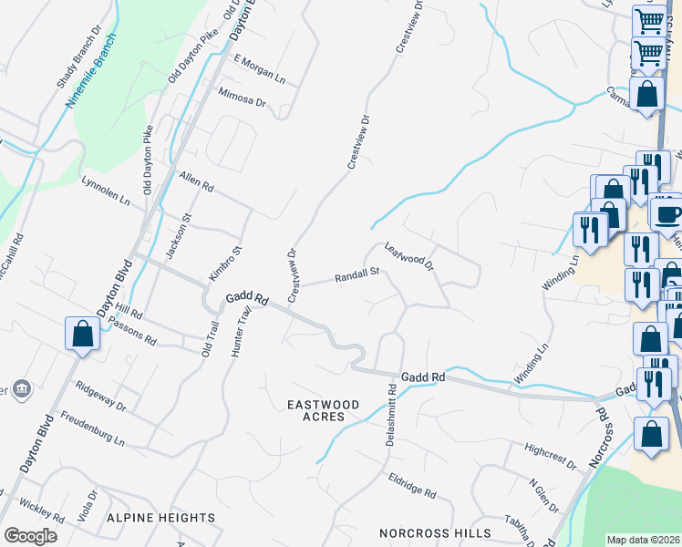 map of restaurants, bars, coffee shops, grocery stores, and more near 517 Randall Street in Chattanooga
