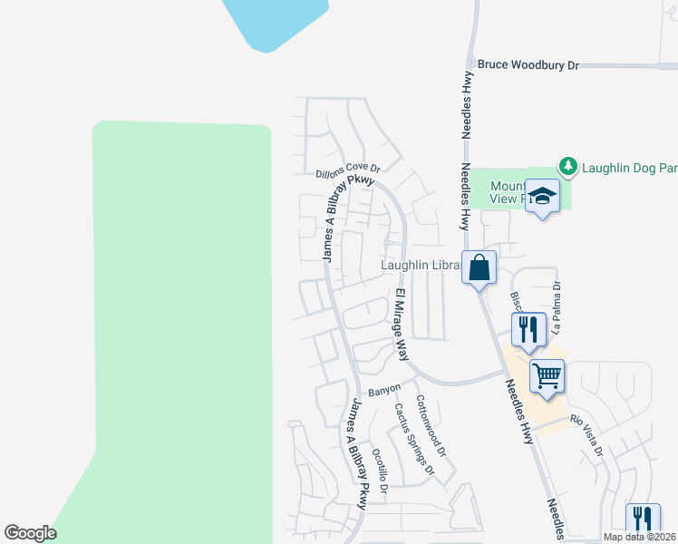 map of restaurants, bars, coffee shops, grocery stores, and more near 2273 Chandler Ranch Place in Laughlin
