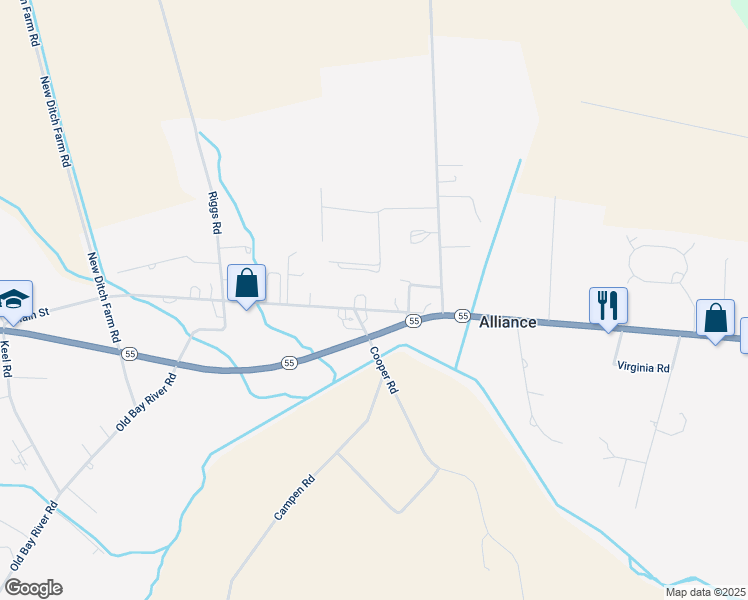 map of restaurants, bars, coffee shops, grocery stores, and more near 959 Main Street in Bayboro
