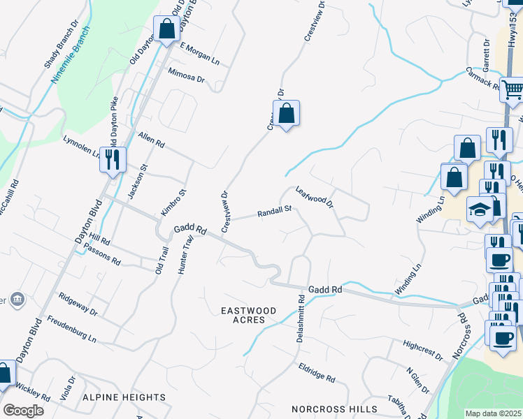 map of restaurants, bars, coffee shops, grocery stores, and more near 517 Randall Street in Chattanooga