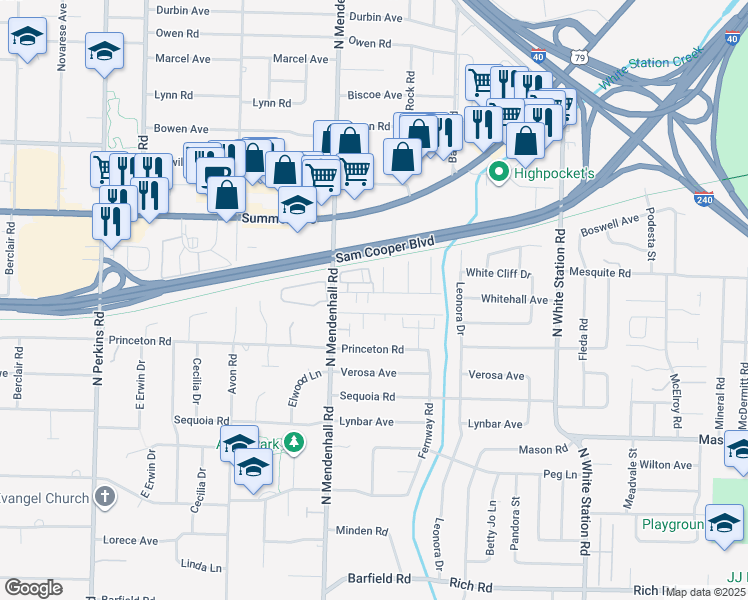 map of restaurants, bars, coffee shops, grocery stores, and more near 4967 Wilburn Avenue in Memphis