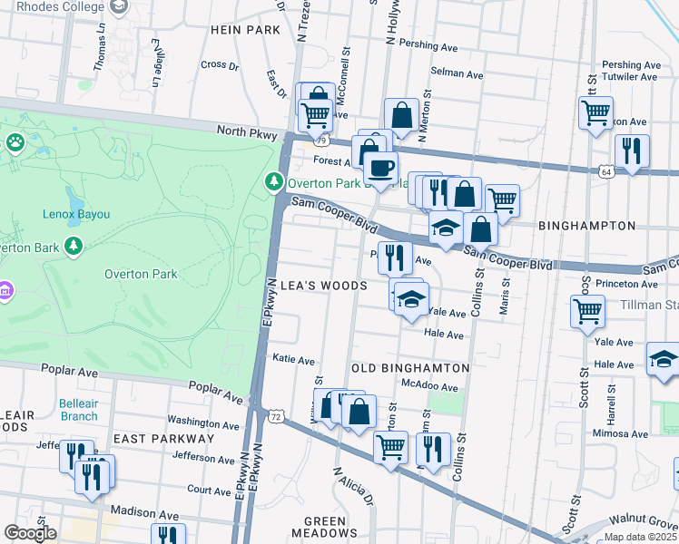 map of restaurants, bars, coffee shops, grocery stores, and more near 344 Williford Street in Memphis