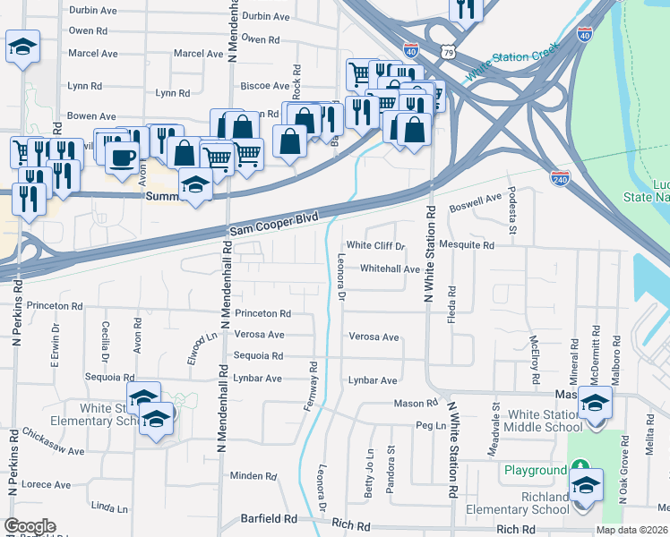 map of restaurants, bars, coffee shops, grocery stores, and more near 490 Wilburn Avenue in Memphis
