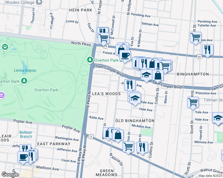 map of restaurants, bars, coffee shops, grocery stores, and more near 344 Williford Street in Memphis