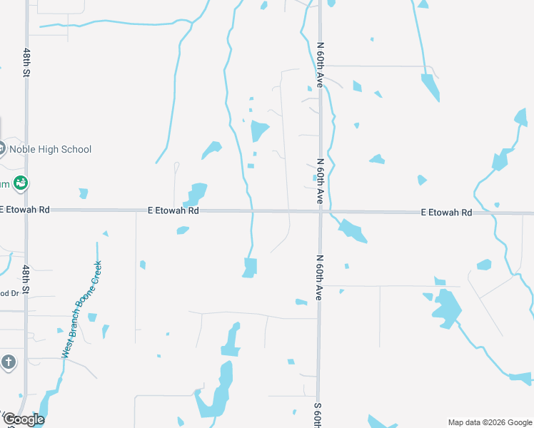 map of restaurants, bars, coffee shops, grocery stores, and more near 5606 East Etowah Road in Noble