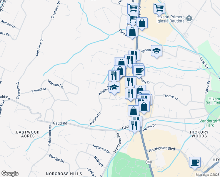 map of restaurants, bars, coffee shops, grocery stores, and more near 1002 Cowart Drive in Chattanooga