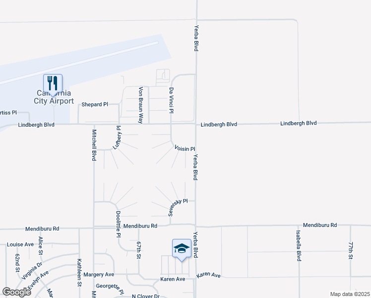 map of restaurants, bars, coffee shops, grocery stores, and more near Whittle Court in California City