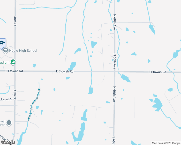 map of restaurants, bars, coffee shops, grocery stores, and more near 5606 East Etowah Road in Noble