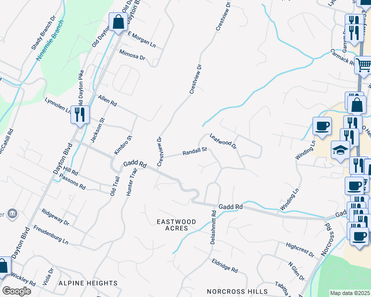 map of restaurants, bars, coffee shops, grocery stores, and more near 517 Randall Street in Chattanooga