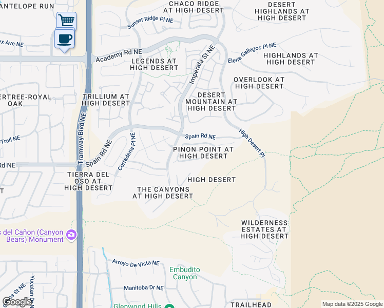 map of restaurants, bars, coffee shops, grocery stores, and more near 13227 Moondance Place Northeast in Albuquerque