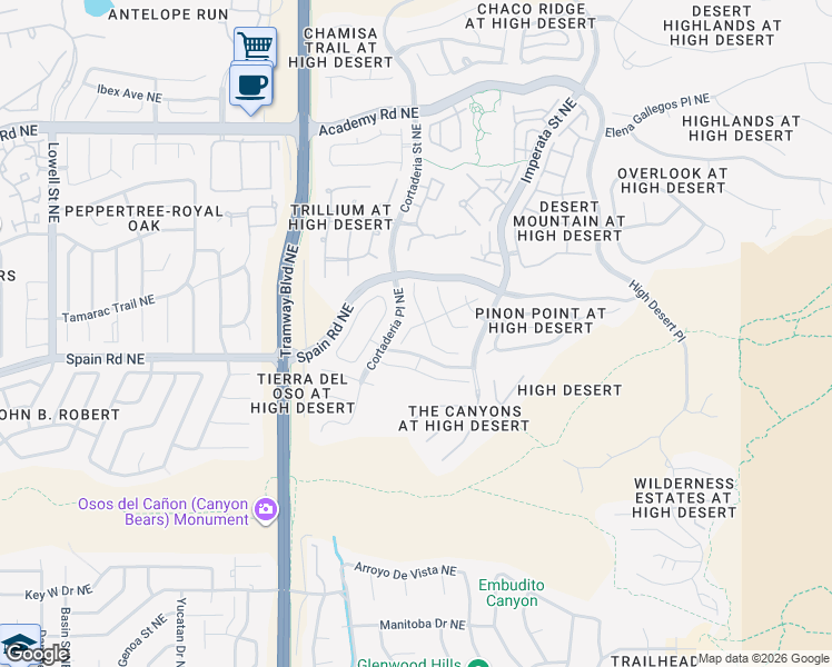 map of restaurants, bars, coffee shops, grocery stores, and more near 5804 Mariola Place in Albuquerque