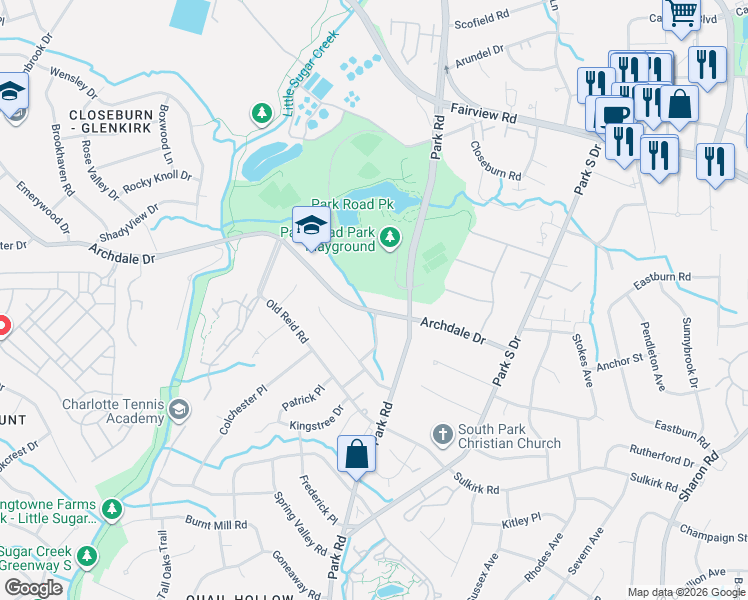 map of restaurants, bars, coffee shops, grocery stores, and more near in Charlotte
