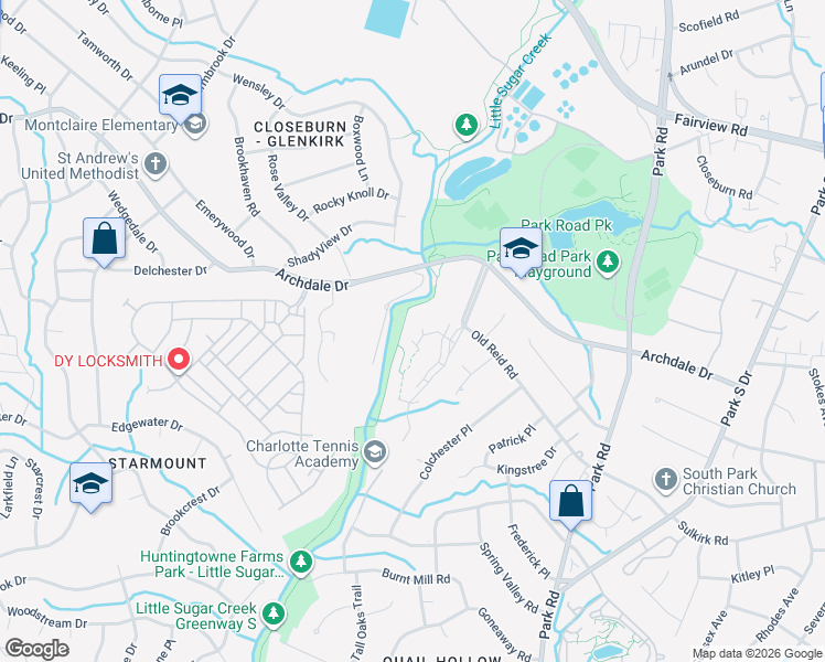 map of restaurants, bars, coffee shops, grocery stores, and more near 6500 Clavell Ln in Charlotte