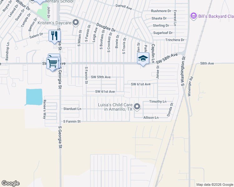 map of restaurants, bars, coffee shops, grocery stores, and more near 1909 Southwest 61st Avenue in Amarillo