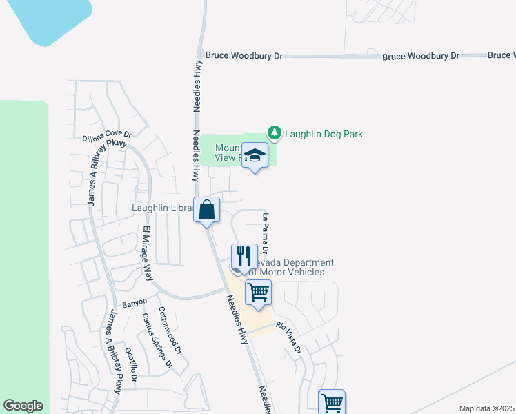 map of restaurants, bars, coffee shops, grocery stores, and more near 1822 Maricopa Drive in Laughlin