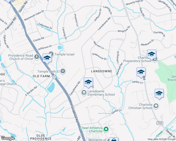 map of restaurants, bars, coffee shops, grocery stores, and more near 755 Lansdowne Road in Charlotte