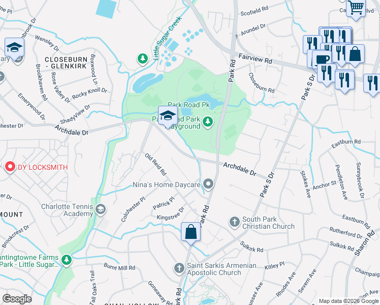 map of restaurants, bars, coffee shops, grocery stores, and more near in Charlotte