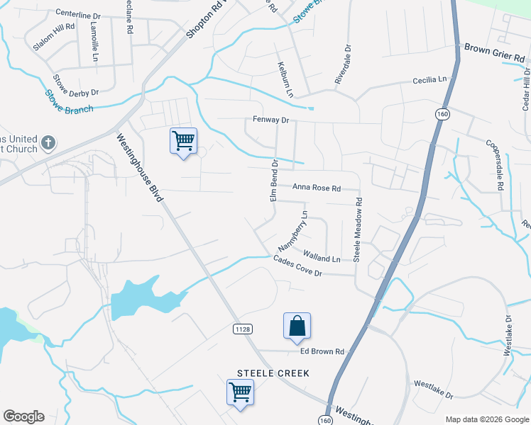 map of restaurants, bars, coffee shops, grocery stores, and more near 10846 Elm Bend Drive in Charlotte