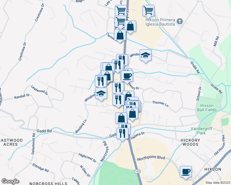 map of restaurants, bars, coffee shops, grocery stores, and more near 1026 Cowart Drive in Chattanooga