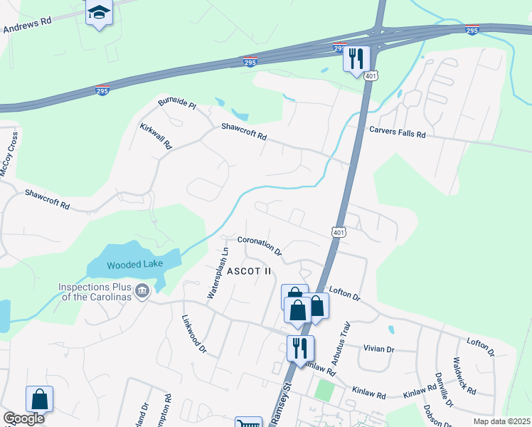 map of restaurants, bars, coffee shops, grocery stores, and more near 241 Kings Creek Drive in Fayetteville