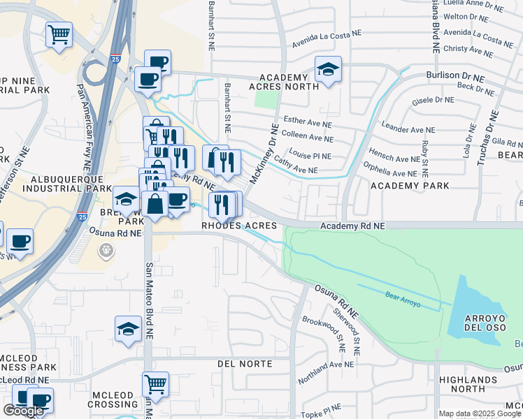 map of restaurants, bars, coffee shops, grocery stores, and more near in Albuquerque