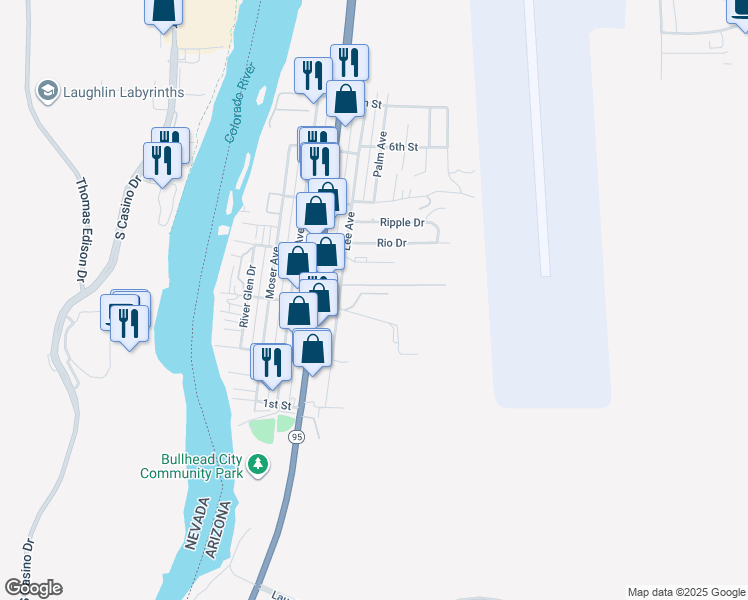 map of restaurants, bars, coffee shops, grocery stores, and more near 350 Lee Avenue in Bullhead City