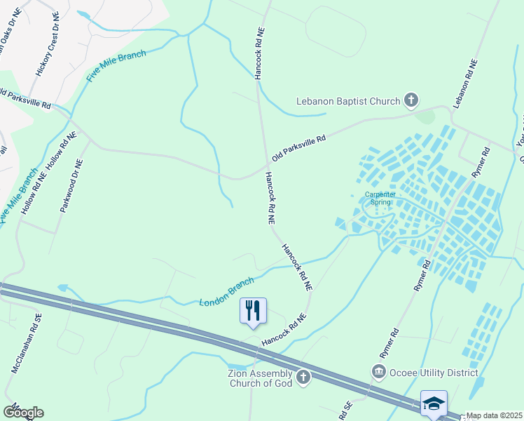 map of restaurants, bars, coffee shops, grocery stores, and more near 417 Hancock Road Northeast in Cleveland