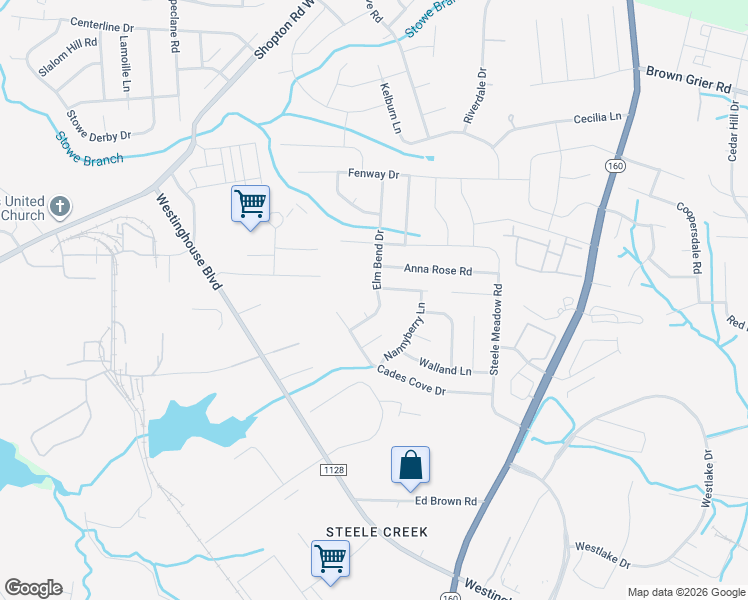 map of restaurants, bars, coffee shops, grocery stores, and more near 10846 Elm Bend Drive in Charlotte