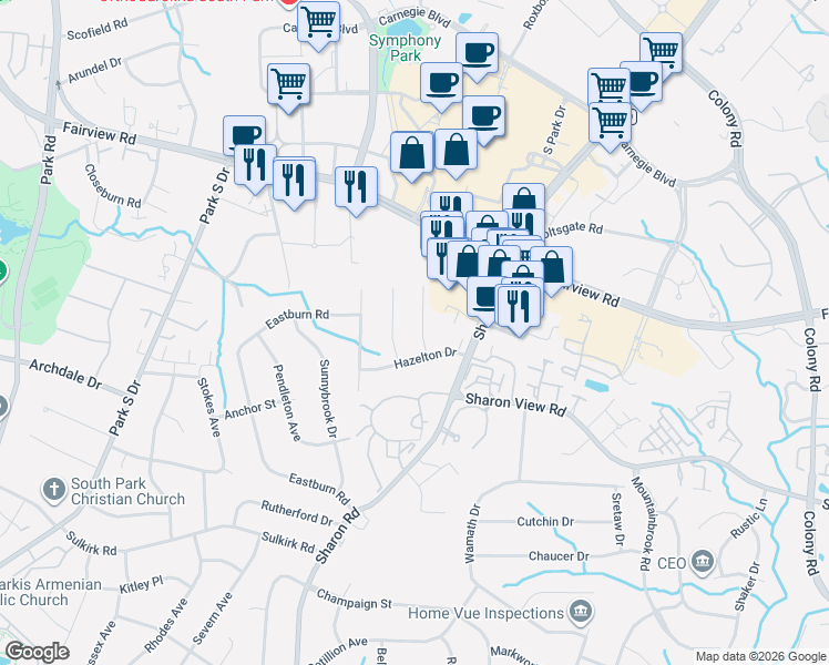 map of restaurants, bars, coffee shops, grocery stores, and more near in Charlotte