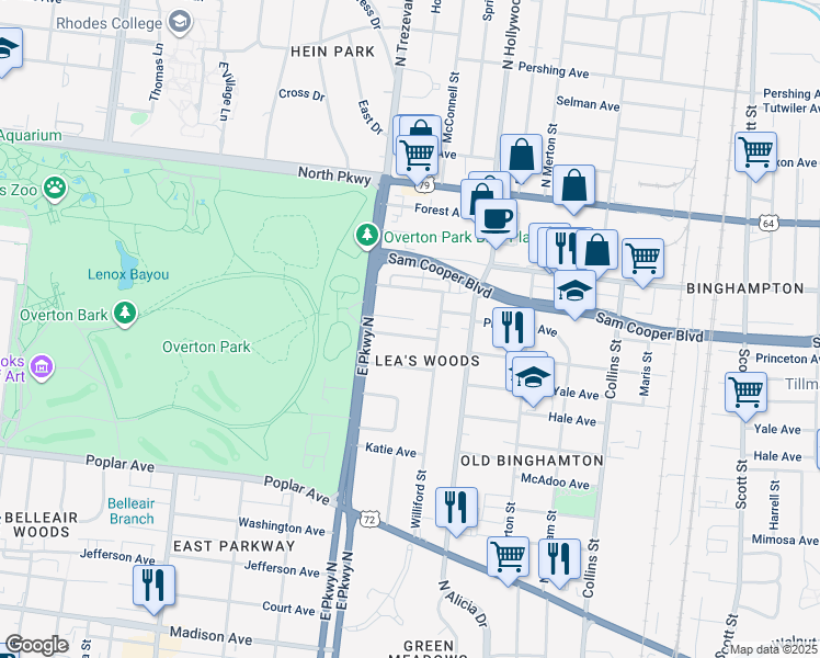 map of restaurants, bars, coffee shops, grocery stores, and more near 2371 Circle Avenue in Memphis