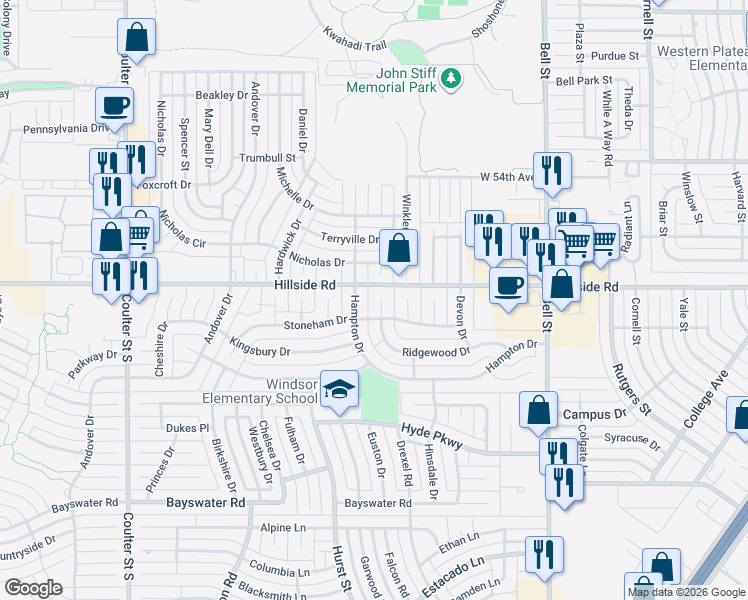 map of restaurants, bars, coffee shops, grocery stores, and more near 6406 Hampton Drive in Amarillo