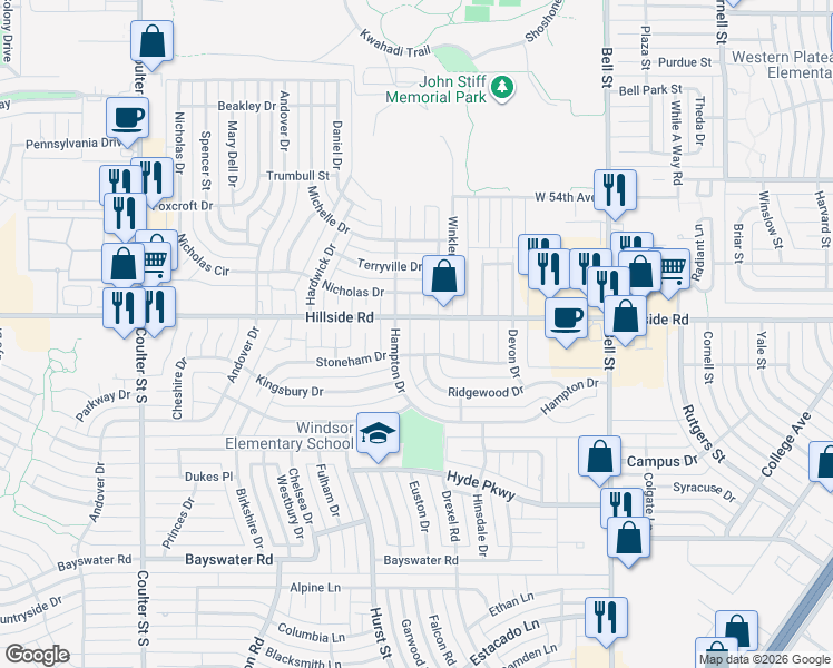 map of restaurants, bars, coffee shops, grocery stores, and more near 6406 Hampton Drive in Amarillo