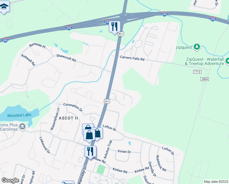 map of restaurants, bars, coffee shops, grocery stores, and more near 121 Peatmoss Drive in Fayetteville