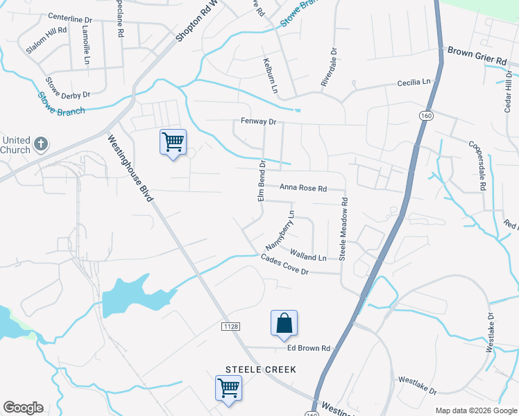 map of restaurants, bars, coffee shops, grocery stores, and more near 10846 Elm Bend Drive in Charlotte