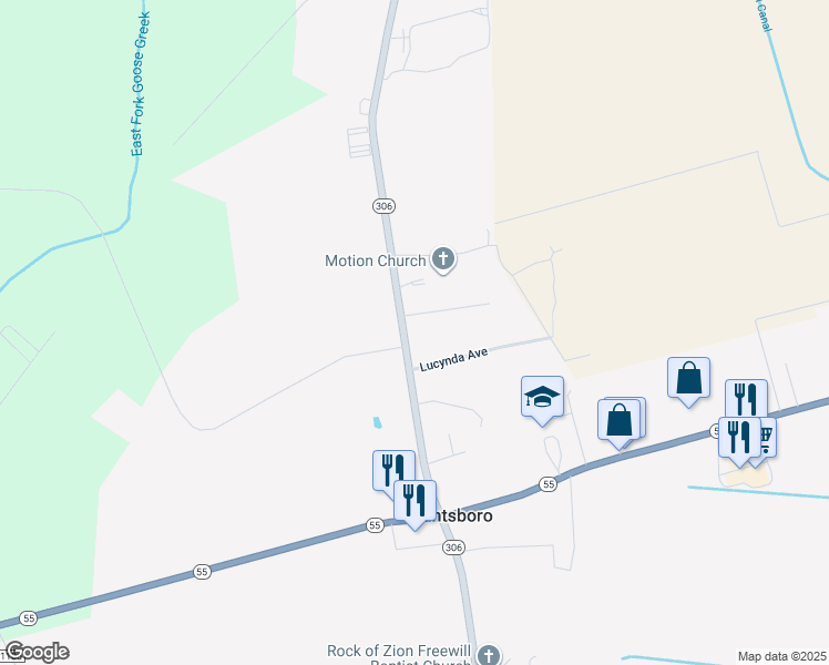 map of restaurants, bars, coffee shops, grocery stores, and more near 410 North Carolina 306 in Grantsboro