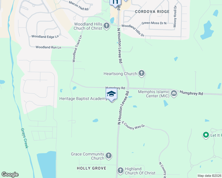 map of restaurants, bars, coffee shops, grocery stores, and more near 10025 Humphrey Road in Shelby County