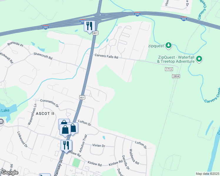 map of restaurants, bars, coffee shops, grocery stores, and more near 179 Peatmoss Drive in Fayetteville