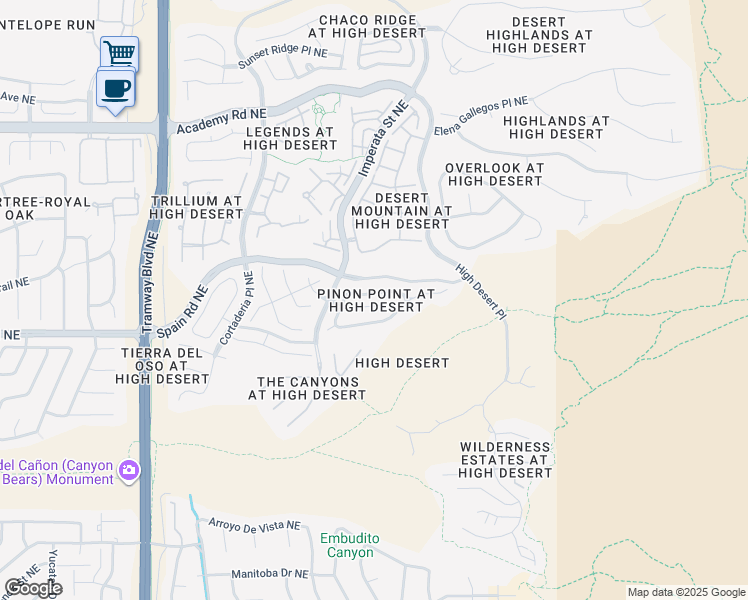 map of restaurants, bars, coffee shops, grocery stores, and more near 13227 Moondance Place Northeast in Albuquerque