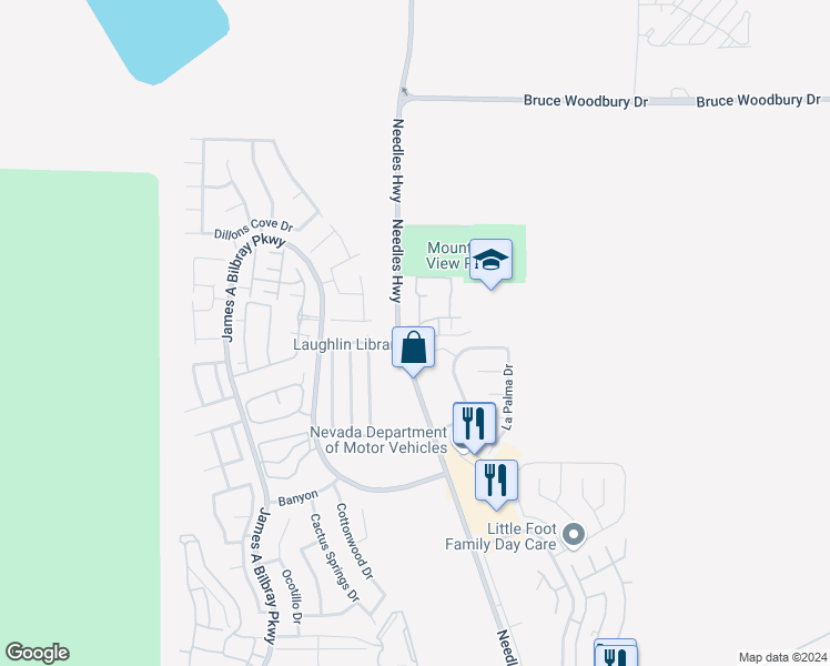 map of restaurants, bars, coffee shops, grocery stores, and more near 1980 Las Palmas Lane in Laughlin