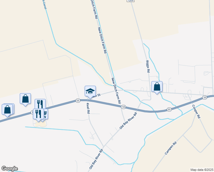 map of restaurants, bars, coffee shops, grocery stores, and more near 195 Main Street in Grantsboro