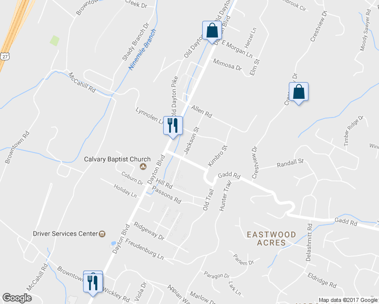 map of restaurants, bars, coffee shops, grocery stores, and more near 5302 Jackson Street in Chattanooga