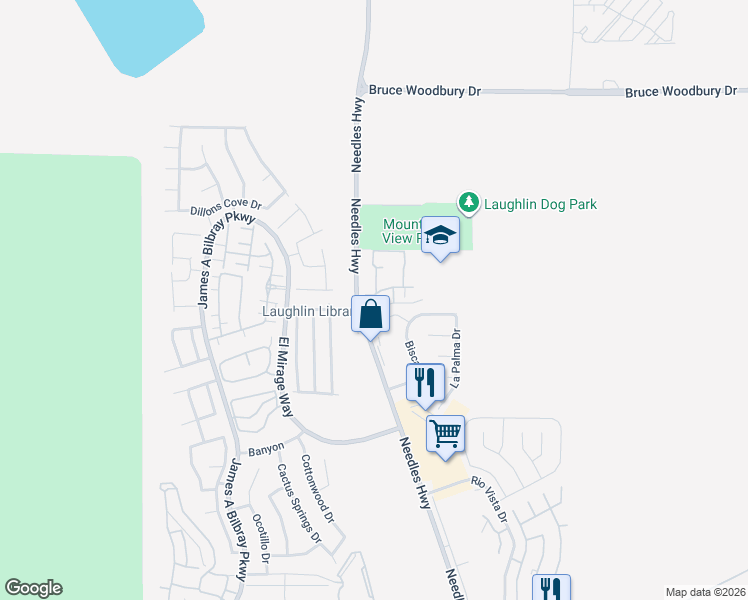 map of restaurants, bars, coffee shops, grocery stores, and more near 1980 Las Palmas Lane in Laughlin