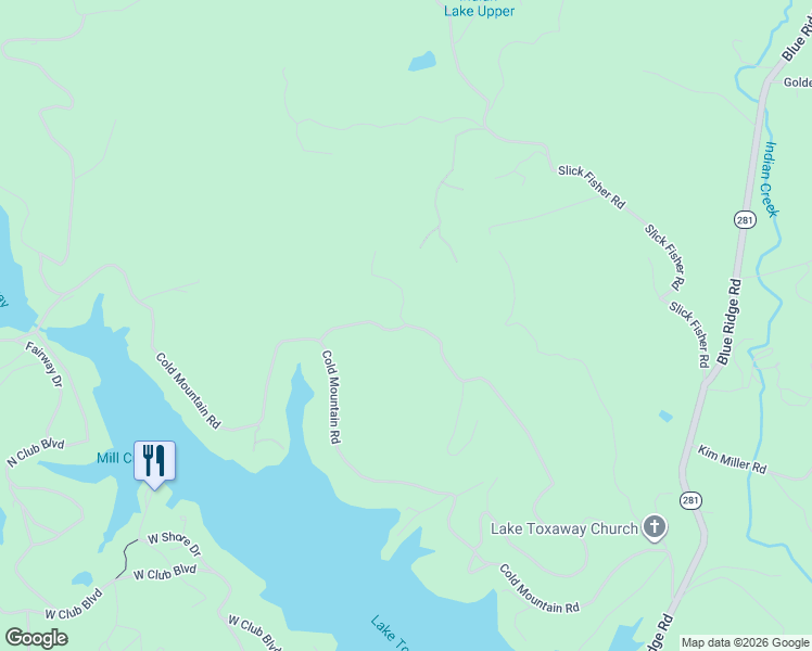 map of restaurants, bars, coffee shops, grocery stores, and more near 98 Hawk Mountain Road in Lake Toxaway