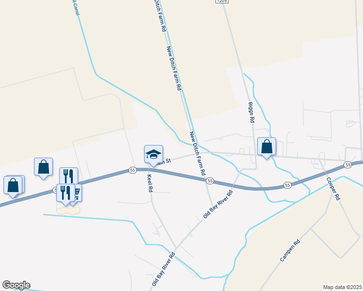 map of restaurants, bars, coffee shops, grocery stores, and more near 195 Main Street in Grantsboro